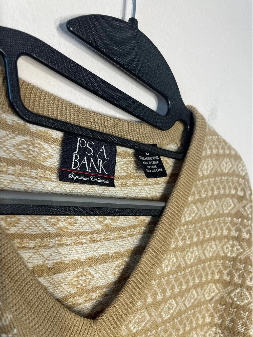 Jos A Bank Merino Wool Sweater Fair Isle Grandpa Core Sz XL